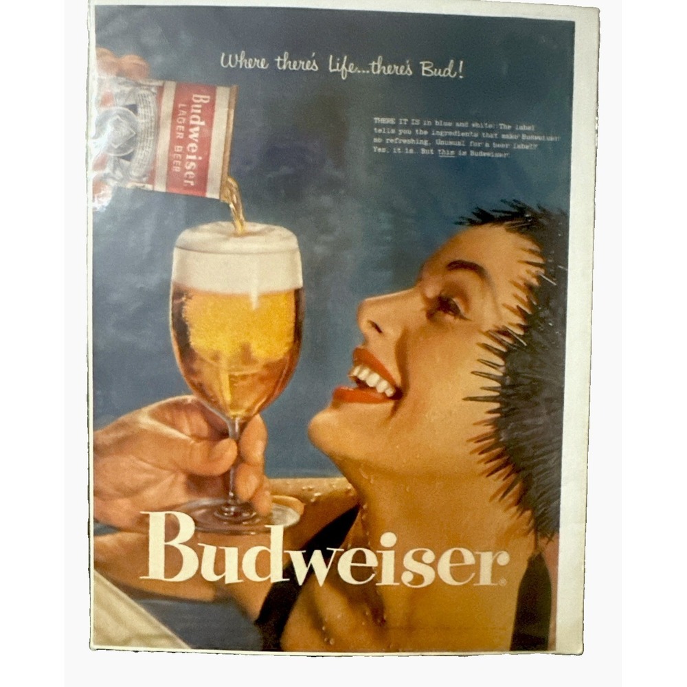 1957 Vintage Budweiser Print Ad. Where There's Life...There's Bud!
